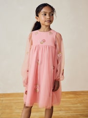 Pink Embellished Mesh Dress (3-16yrs) - Image 1 of 4
