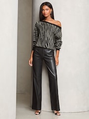 Lipsy Grey Petite Animal Metallic Slash Neck Knit Jumper - Image 3 of 4