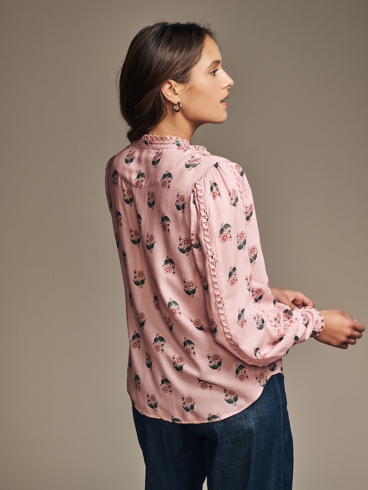 Laura Ashley Pink Beauchamp Lace Trim Blouse - Image 2 of 4