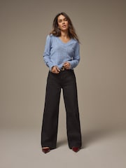 Laura Ashley Blue Pointelle V-Neck Jumper - Image 2 of 6