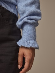 Laura Ashley Blue Pointelle V-Neck Jumper - Image 6 of 6