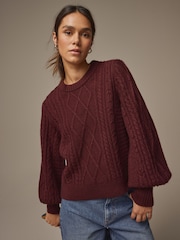 Laura Ashley Burgundy Red Cable Knit Jumper - Image 1 of 5