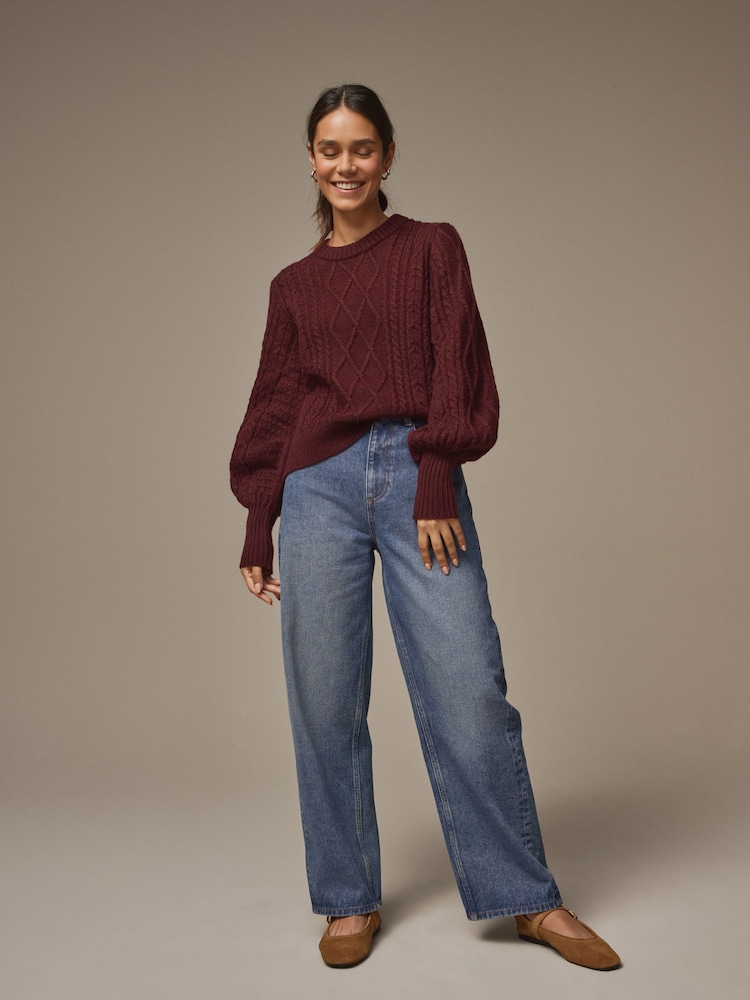 Laura Ashley Burgundy Red Cable Knit Jumper - Image 2 of 5