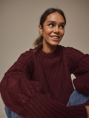 Laura Ashley Burgundy Red Cable Knit Jumper - Image 3 of 5