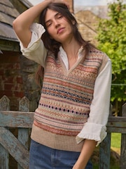 Laura Ashley Neutral Fairisle Pattern Knitted Vest Tank - Image 1 of 6