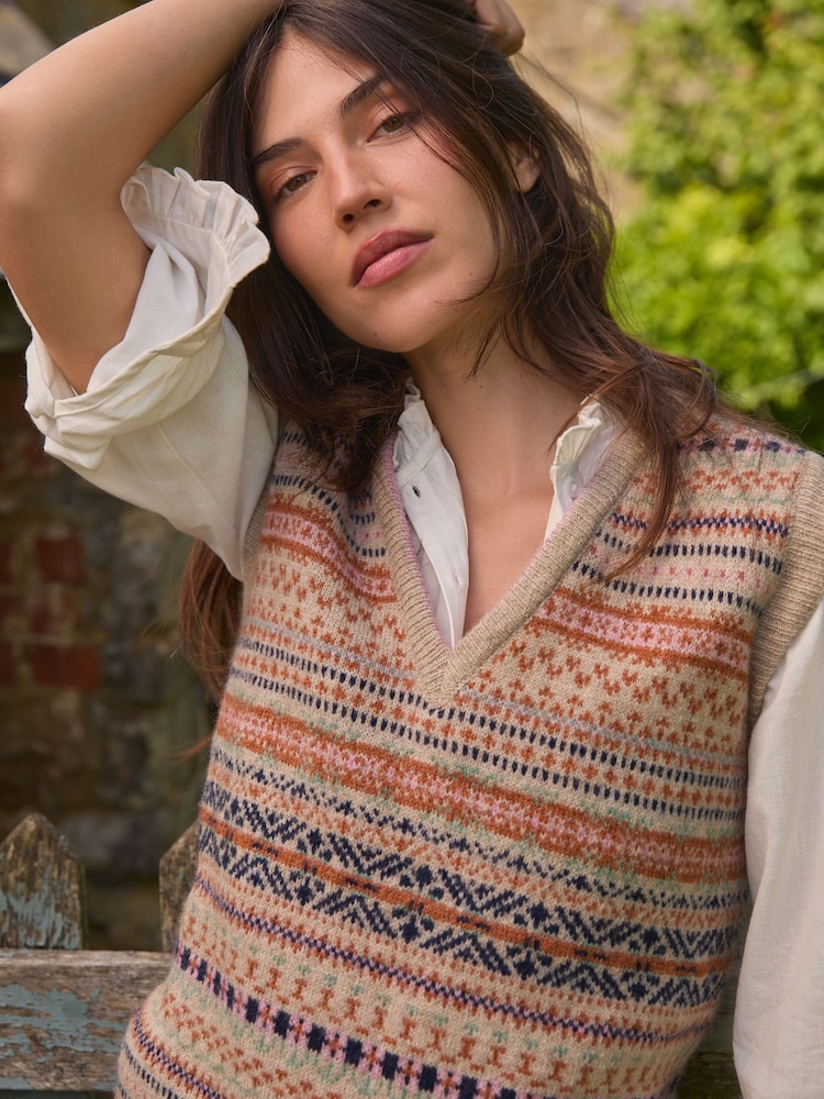 Laura Ashley Neutral Fairisle Pattern Knitted Vest Tank - Image 2 of 6