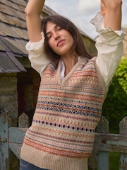Laura Ashley Neutral Fairisle Pattern Knitted Vest Tank - Image 3 of 6