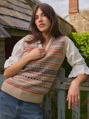 Laura Ashley Neutral Fairisle Pattern Knitted Vest Tank - Image 4 of 6
