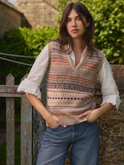 Laura Ashley Neutral Fairisle Pattern Knitted Vest Tank - Image 5 of 6