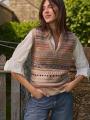 Laura Ashley Neutral Fairisle Pattern Knitted Vest Tank - Image 6 of 6