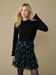 Laura Ashley Black Frill Trim Polo Neck Jumper - Image 1 of 4
