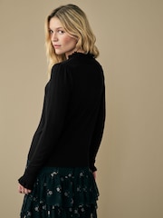 Laura Ashley Black Frill Trim Polo Neck Jumper - Image 2 of 4