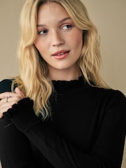 Laura Ashley Black Frill Trim Polo Neck Jumper - Image 4 of 4