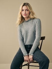 Laura Ashley Grey Frill Trim Polo Neck Jumper - Image 1 of 4