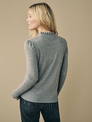 Laura Ashley Grey Frill Trim Polo Neck Jumper - Image 2 of 4