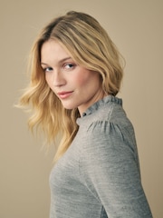 Laura Ashley Grey Frill Trim Polo Neck Jumper - Image 4 of 4