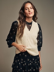 Laura Ashley Cream Cable Knitted Vest Tank - Image 1 of 4