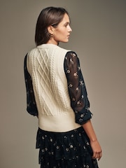 Laura Ashley Cream Cable Knitted Vest Tank - Image 3 of 4