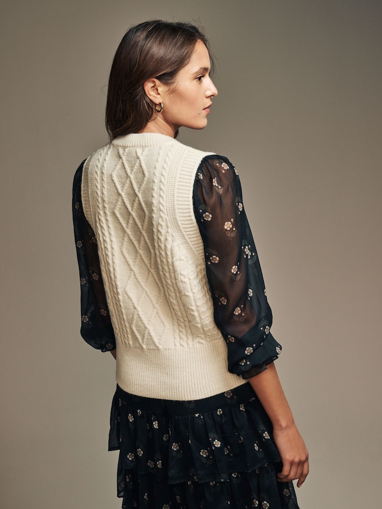 Laura Ashley Cream Cable Knitted Vest Tank - Image 3 of 4
