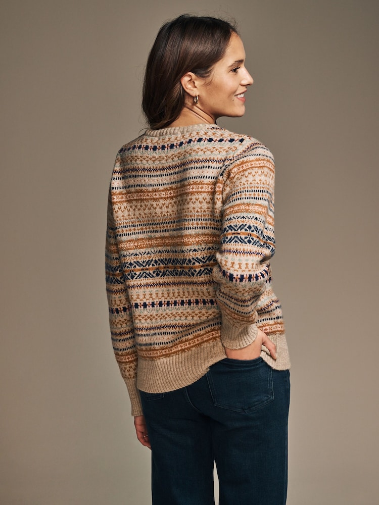Laura Ashley Neutral Fairisle Pattern Crew Neck Jumper - Image 2 of 7 Laura Ashley Neutral Fairisle Pattern Crew Neck Jumper - Image 2 of 7