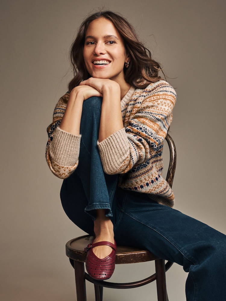 Laura Ashley Neutral Fairisle Pattern Crew Neck Jumper - Image 1 of 3