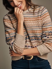 Laura Ashley Neutral Fairisle Pattern Crew Neck Jumper - Image 6 of 7