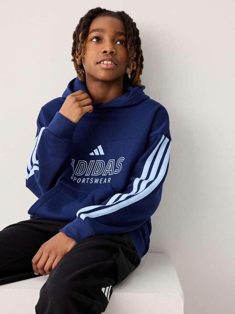 adidas Blue House of Tiro Fleece Hoodie - Image 3 of 5