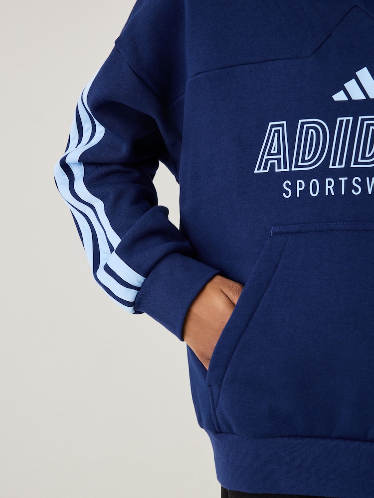 adidas Blue House of Tiro Fleece Hoodie - Image 4 of 5