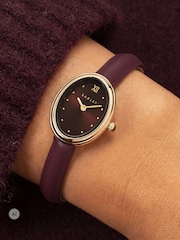 Peers Hardy Red Peers Hardy Ladies Gold Plated Oval Dark Cherry Leather Strap Watch - Image 1 of 4