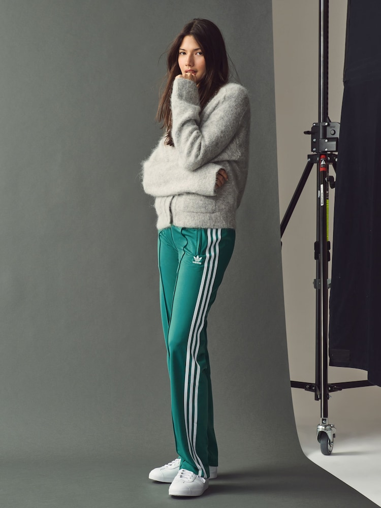 adidas Dark Green Straight Firebird 3 Stripe Straight Trackpants - Image 1 of 9