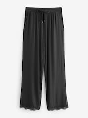 Black Ribbed Lace Long Sleeve Pyjamas - Image 10 of 13