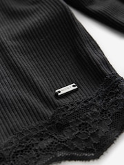 Black Ribbed Lace Long Sleeve Pyjamas - Image 11 of 13