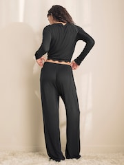 Black Ribbed Lace Long Sleeve Pyjamas - Image 4 of 13