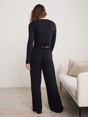 Black Ribbed Lace Long Sleeve Pyjamas - Image 5 of 13