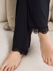 Black Ribbed Lace Long Sleeve Pyjamas - Image 7 of 13
