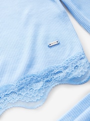 Blue Ribbed Lace Long Sleeve Pyjamas - Image 10 of 11