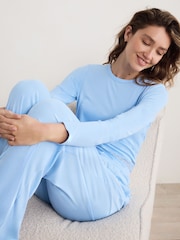 Blue Ribbed Lace Long Sleeve Pyjamas - Image 2 of 11