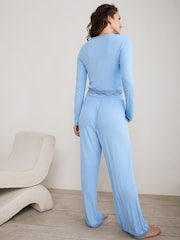 Blue Ribbed Lace Long Sleeve Pyjamas - Image 3 of 11