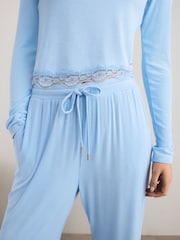 Blue Ribbed Lace Long Sleeve Pyjamas - Image 4 of 11