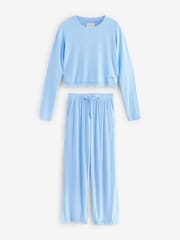 Blue Ribbed Lace Long Sleeve Pyjamas - Image 7 of 11
