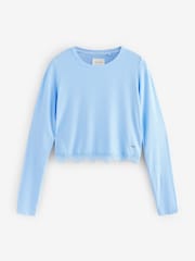 Blue Ribbed Lace Long Sleeve Pyjamas - Image 8 of 11