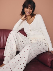 Ecru Hearts Pointelle Long Sleeve 100% Cotton Pyjamas - Image 1 of 6