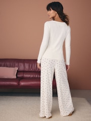 Ecru Hearts Pointelle Long Sleeve 100% Cotton Pyjamas - Image 3 of 6