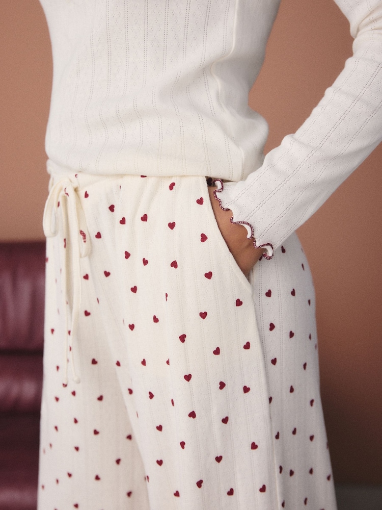 Ecru Hearts Pointelle Long Sleeve 100% Cotton Pyjamas - Image 6 of 6