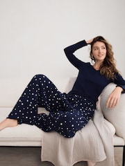 Navy Star Pointelle Long Sleeve 100% Cotton Pyjamas - Image 1 of 6