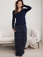 Navy Star Pointelle Long Sleeve 100% Cotton Pyjamas - Image 2 of 6