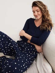 Navy Star Pointelle Long Sleeve 100% Cotton Pyjamas - Image 3 of 6