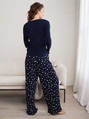 Navy Star Pointelle Long Sleeve 100% Cotton Pyjamas - Image 4 of 6