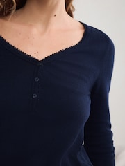 Navy Star Pointelle Long Sleeve 100% Cotton Pyjamas - Image 5 of 6