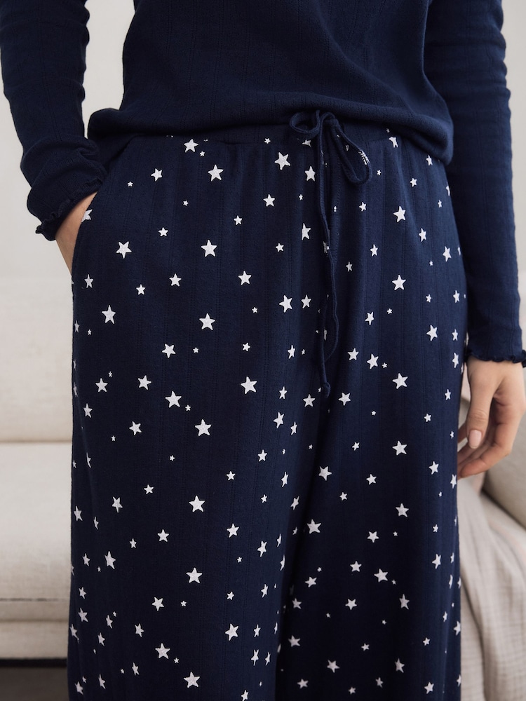 Navy Star Pointelle Long Sleeve 100% Cotton Pyjamas - Image 6 of 6